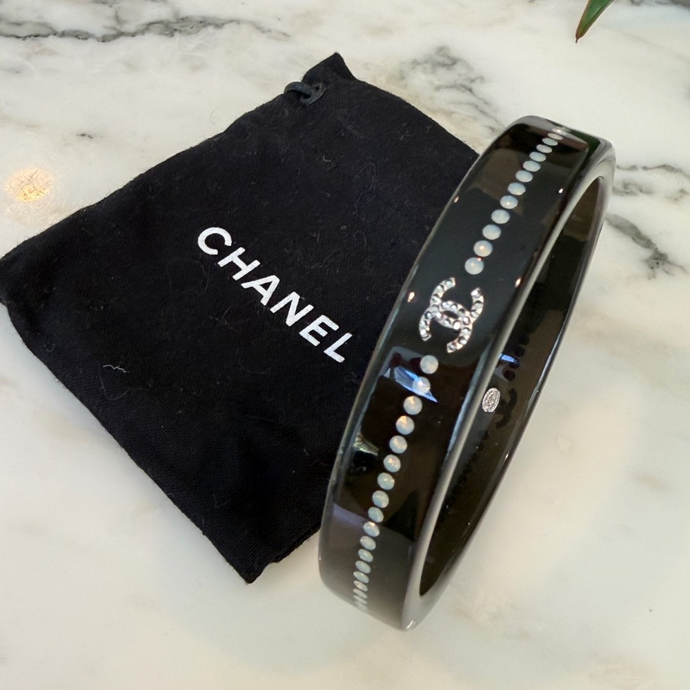 CHANEL bangle rare resin cc logo with rhinestone